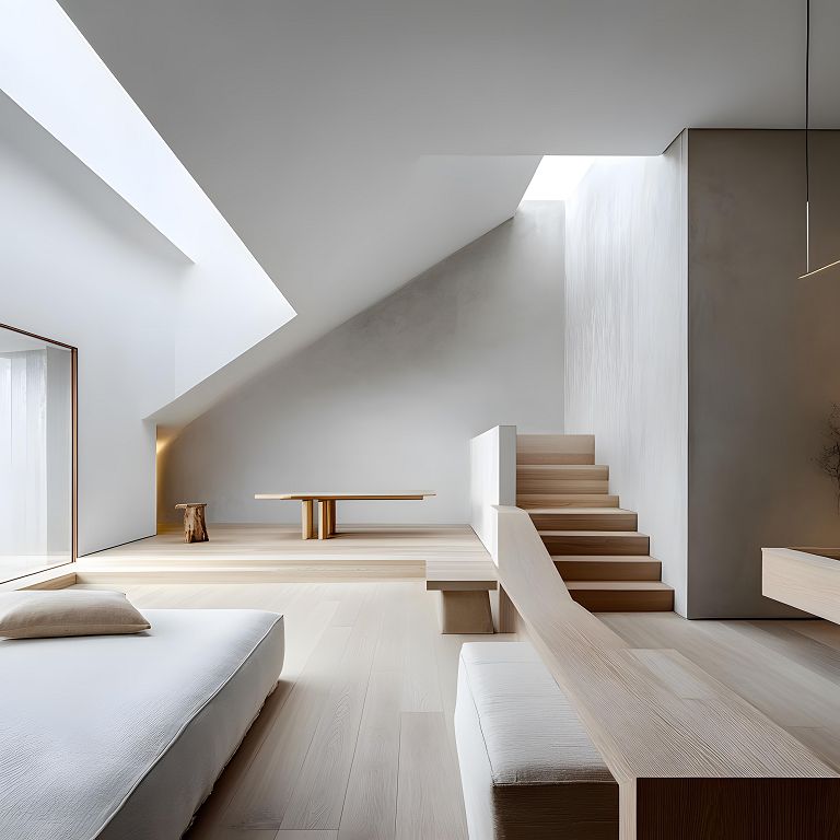 Minimalist Interior Design with Wooden Stairs and Natural Light