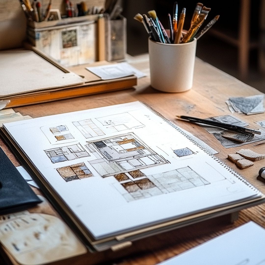 Sketch image work environments closeup compos generative ai